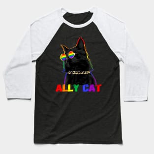 Ally Cat Glasses LGBT Gay Pride Ally Flag  Men Women Baseball T-Shirt